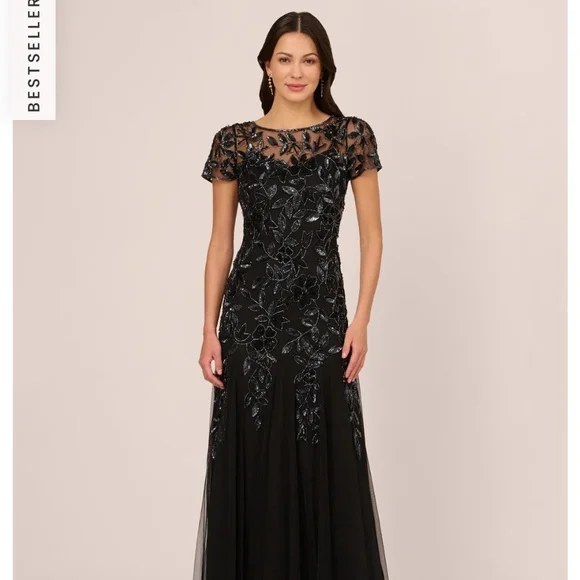 knee length dresses for ladies Pearl Beaded Fitted V-Neck Bridal Gown by Adrianna Papell 31310 main image 0